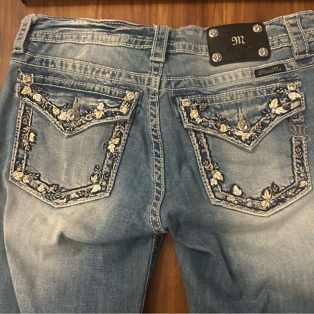 Miss Me Light Blue Boot Cut Jeans with Embroidered Pockets